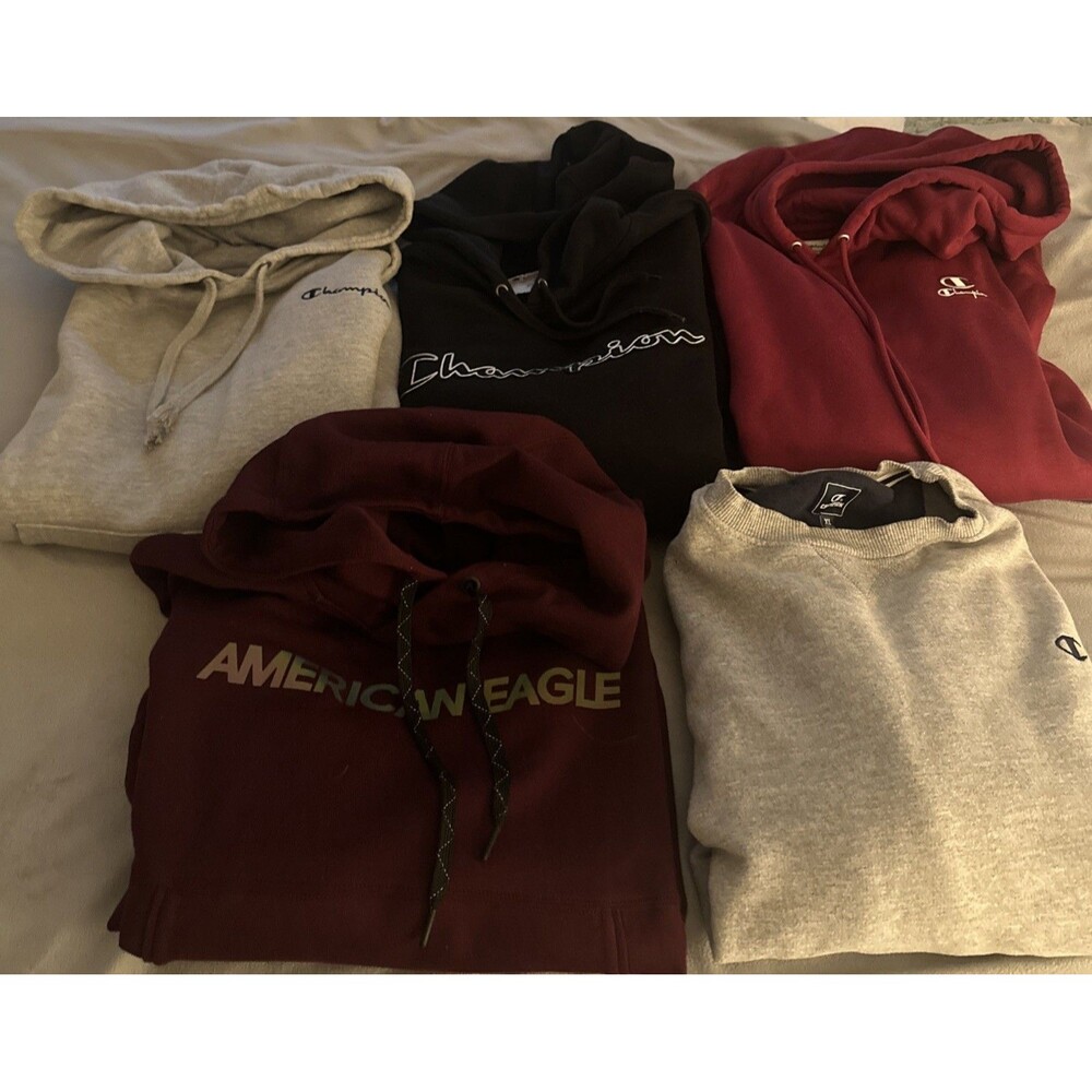 Lot of 5 Hoodies Sweatshirts  (2 LG 2 XL) Champion & American Eagle 1 XXL